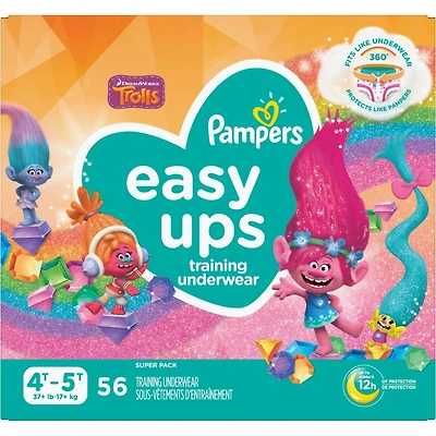 Sous-vêtements d’entraînement Pampers Easy Ups, taille 6 4T/5T, filles, 56 sous-vêtements