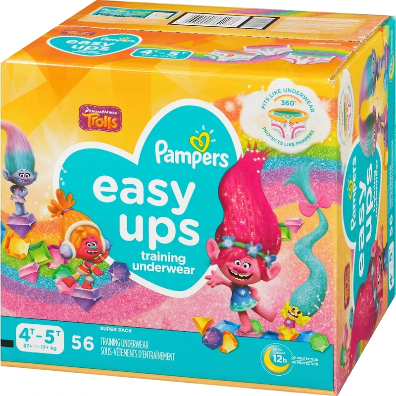 Sous-vêtements d’entraînement Pampers Easy Ups, taille 6 4T/5T, filles, 56 sous-vêtements