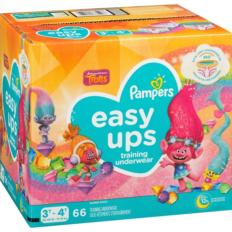 Sous-vêtements d’entraînement Pampers Easy Ups, taille 5 3T/4T, filles, 66 sous-vêtements