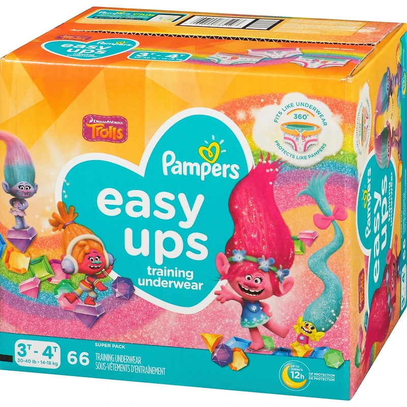 Sous-vêtements d’entraînement Pampers Easy Ups, taille 5 3T/4T, filles, 66 sous-vêtements