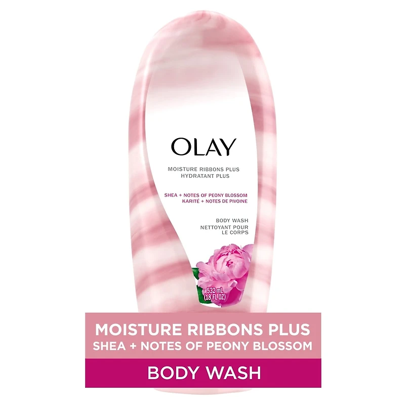 Olay Moisture Ribbons Plus Shea + Peony Blossom Body Wash, 532 mL