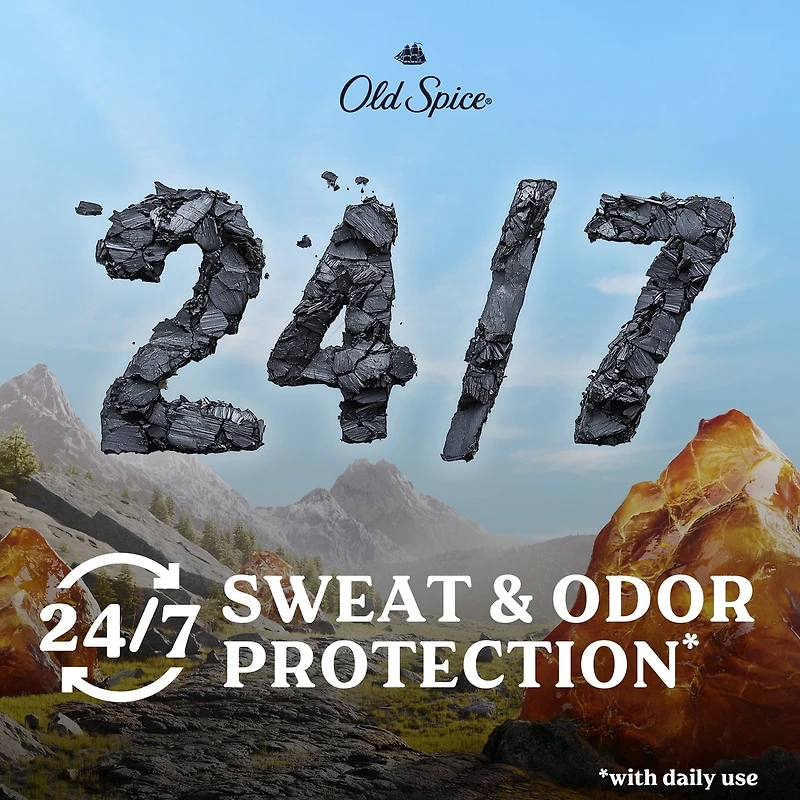 Antisudorifique et désodorisant invisible en bâton Old Spice Volcano pour hommes avec parfum de charbon de bois inspiré de la nature, 73 g