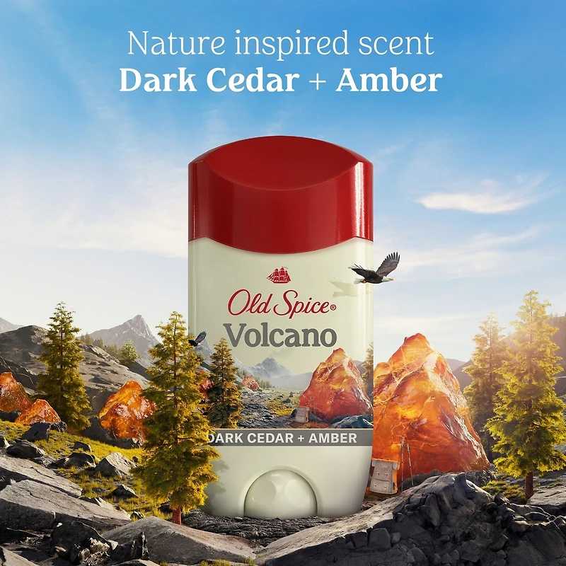 Antisudorifique et désodorisant invisible en bâton Old Spice Volcano pour hommes avec parfum de charbon de bois inspiré de la nature, 73 g