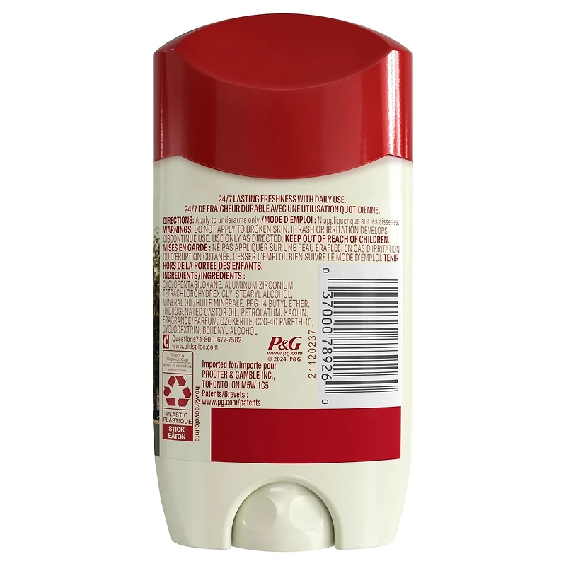 Antisudorifique et désodorisant invisible en bâton Old Spice Volcano pour hommes avec parfum de charbon de bois inspiré de la nature, 73 g