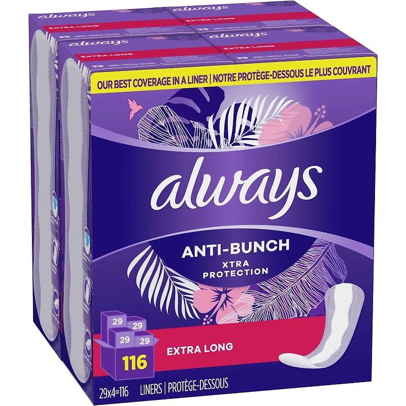 Protège-dessous quotidiens Always Anti-Bunch Xtra Protection, non parfumés, longs