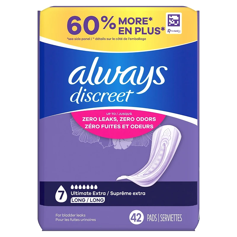 Adult Incontinence Pads for Women, Ultimate Extra Protect Absorbency, Long Length, Postpartum Pads, 42 CT