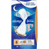 Serviettes Always Infinity FlexFoam, de nuit, taille 4, jusqu’à zéro sensation et zéro fuites pendant 12 heures, avec ailes, np, 26 u
