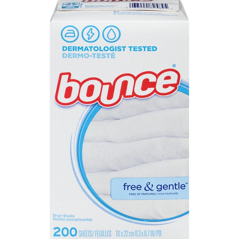 Free & Gentle Dryer Sheets, 200 Sheets, Unscented Fabric Softener Sheets, Hypoallergenic and Dermatologist Tested