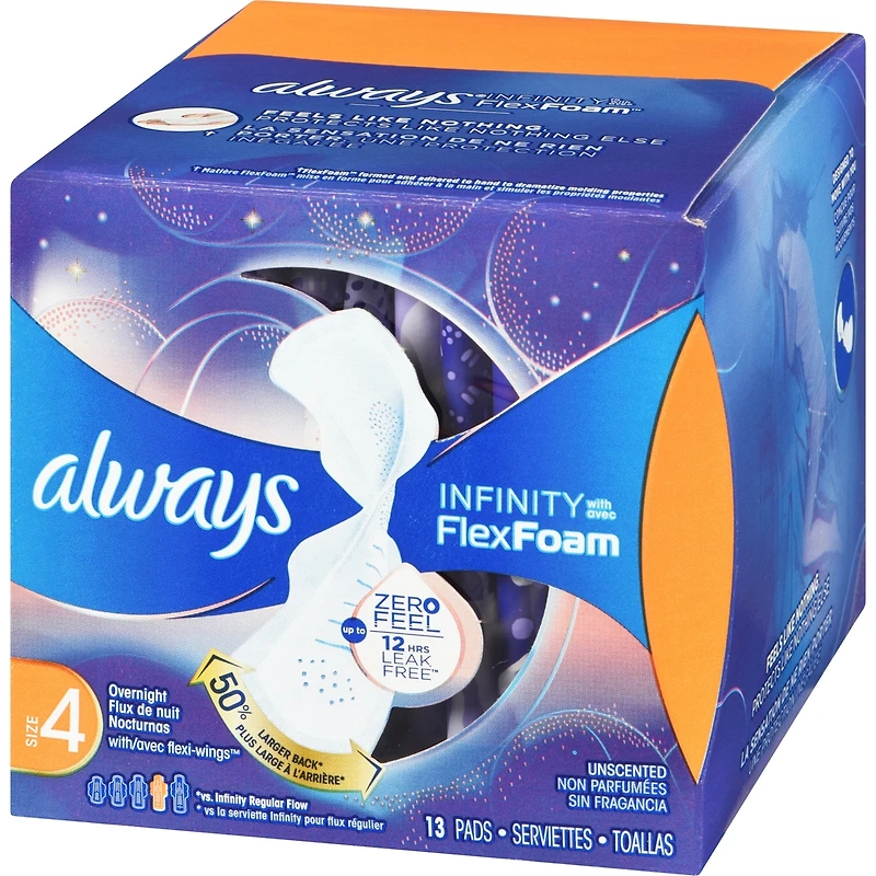 Infinity FlexFoam Pads for Women Size 4 Overnight Absorbency, 13 Count