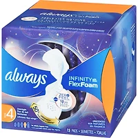 Infinity FlexFoam Pads for Women Size 4 Overnight Absorbency, 13 Count