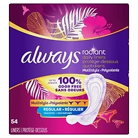 Protège-dessous quotidiens Radiant polyvalents, régulier, non parfumés, 54 u