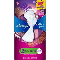 Serviettes Always Radiant FlexFoam, taille 2, flux abondant, protection sans fuites ni odeurs à 100 %, avec ailes, parfumées, 26 u