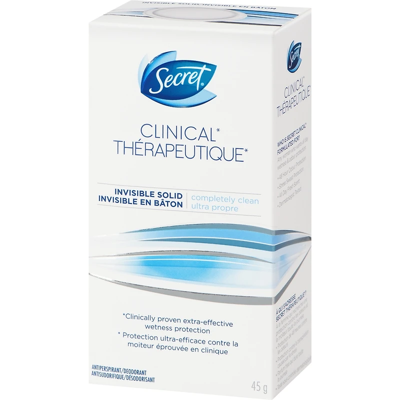 Secret Clinical Antiperspirant and Deodorant Invisible Solid, Completely Clean, 45g