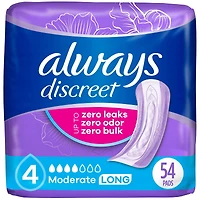 Discreet Moderate Long Incontinence Pads, 54 Count