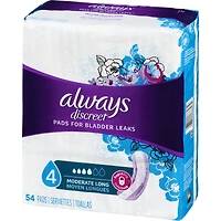 Discreet Moderate Long Incontinence Pads, 54 Count