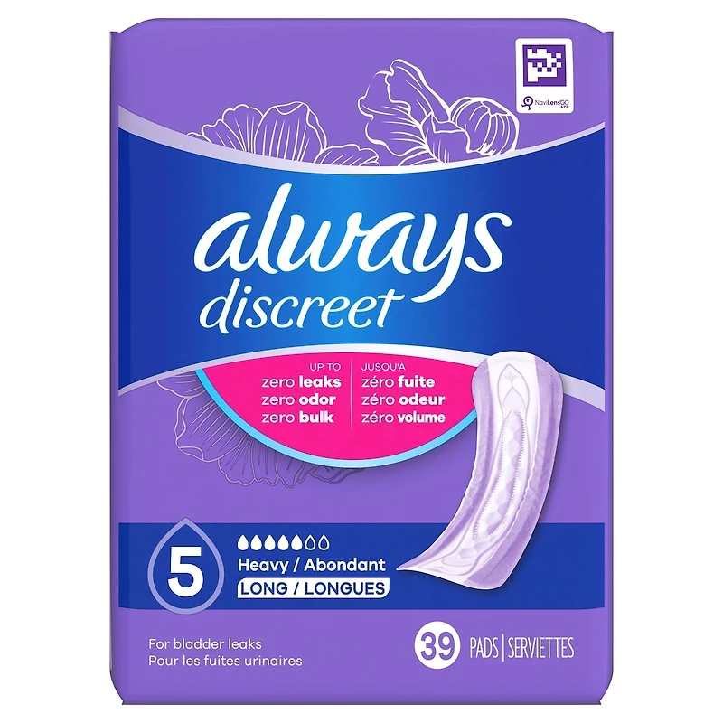 Discreet Heavy Long Incontinence Pads, 39 Count