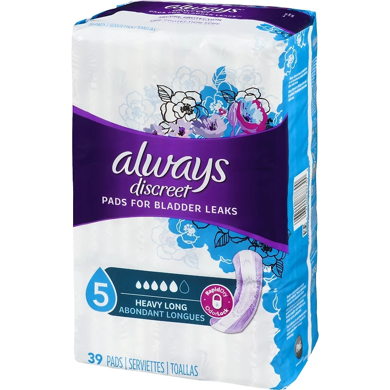 Discreet Heavy Long Incontinence Pads, 39 Count