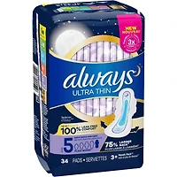 Serviettes Always Ultra Thin, de nuit, flux très abondant, avec ailes, taille 5, non parfumées