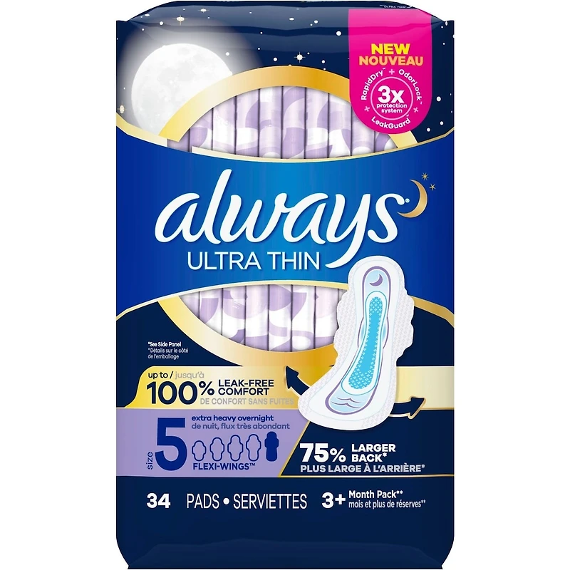 Ultra Thin Pads Size 5 Extra Heavy Overnight Absorbency Unscented with Wings