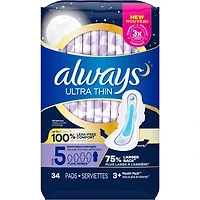 Serviettes Always Ultra Thin, de nuit, flux très abondant, avec ailes, taille 5, non parfumées