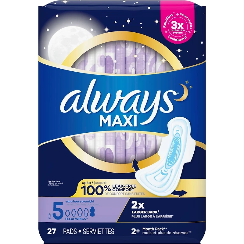 Always Maxi Pads Size Overnight Absorbency Unscented with Wings
