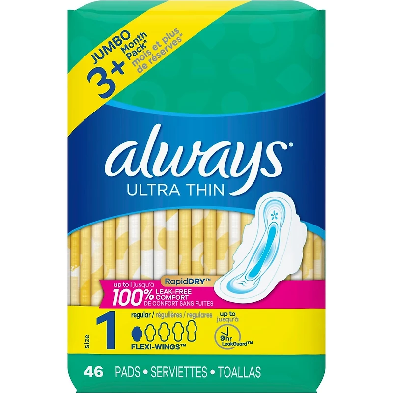 Serviettes Always Ultra Thin, régulières avec ailes, taille 1, non parfumées