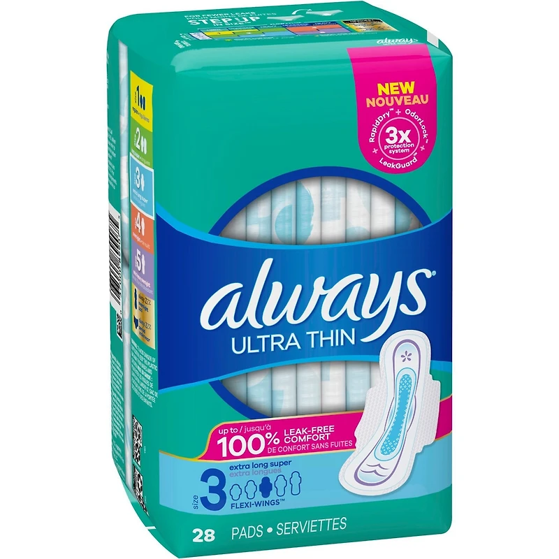 Serviettes Always Ultra Thin, extra longues Super avec ailes, taille 3, non parfumées