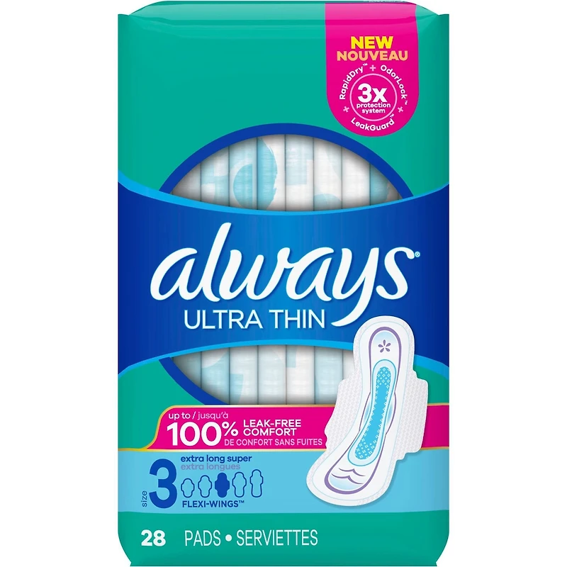 Serviettes Always Ultra Thin, extra longues Super avec ailes, taille 3, non parfumées