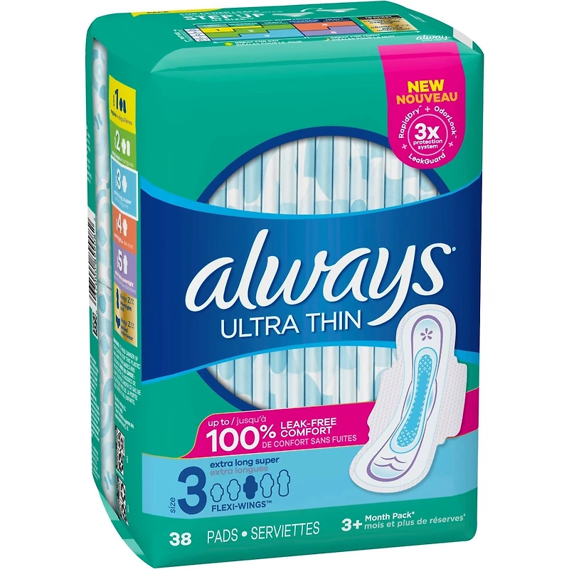 Serviettes Always Ultra Thin, extra longues Super avec ailes, taille 3, non parfumées