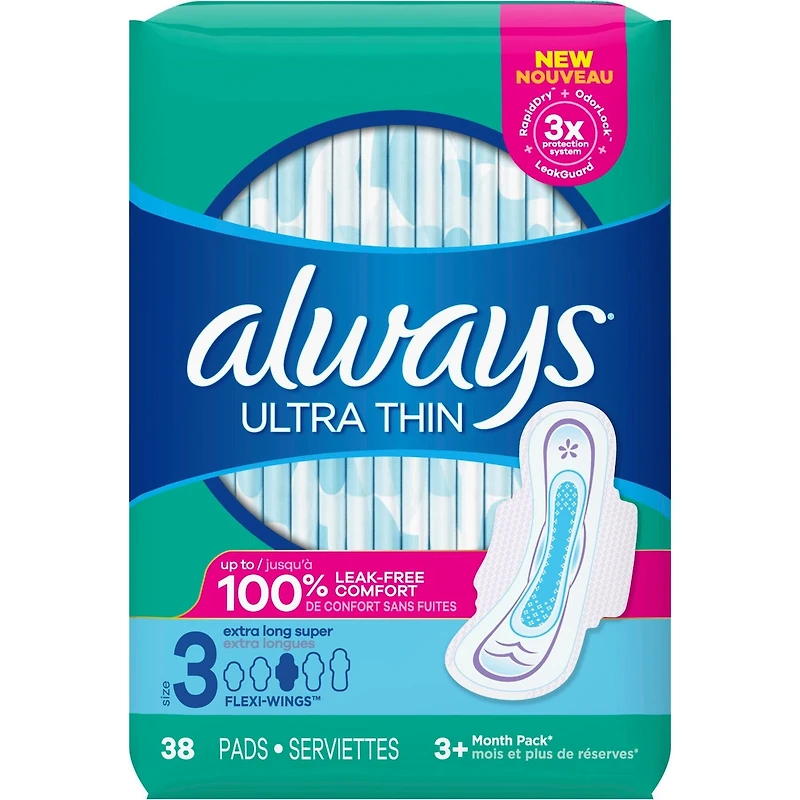Serviettes Always Ultra Thin, extra longues Super avec ailes, taille 3, non parfumées