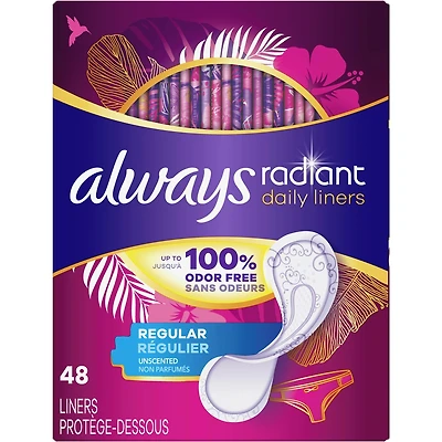 Protège-dessous quotidiens Radiant, degré d’absorption régulier, non parfumés, 48 unités