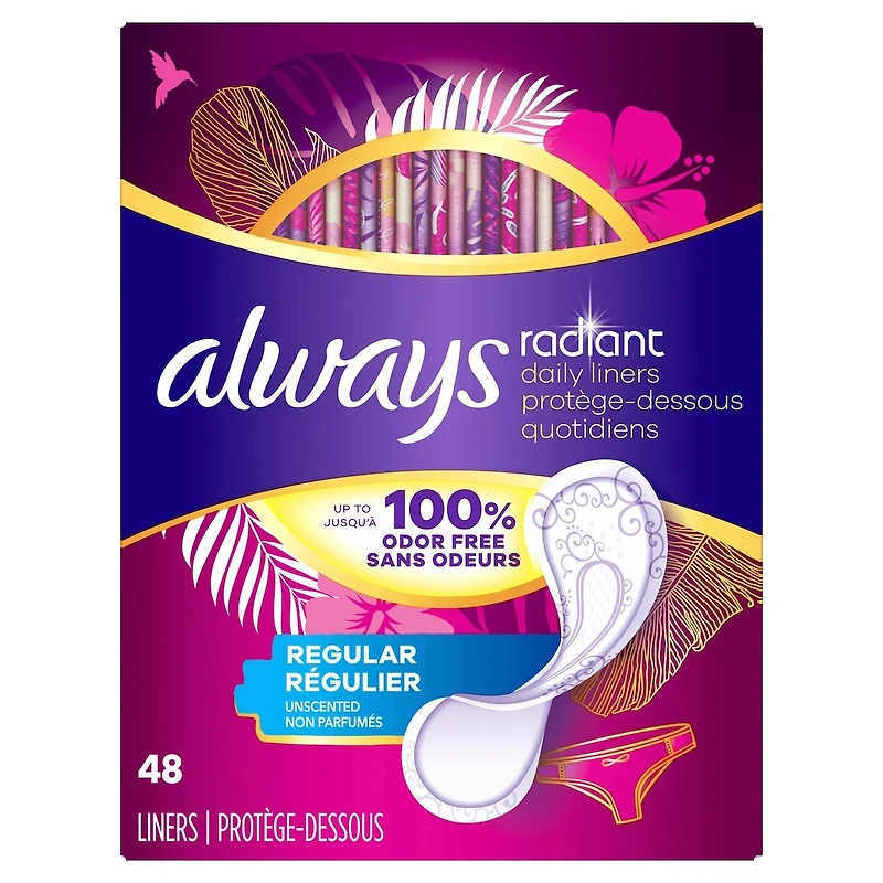Radiant Daily Liners Regular Absorbency Unscented, 48 Count