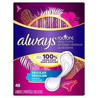 Radiant Daily Liners Regular Absorbency Unscented, 48 Count