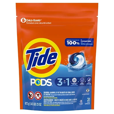 Capsules de détergent à lessive liquide Pods, original, 31 capsules