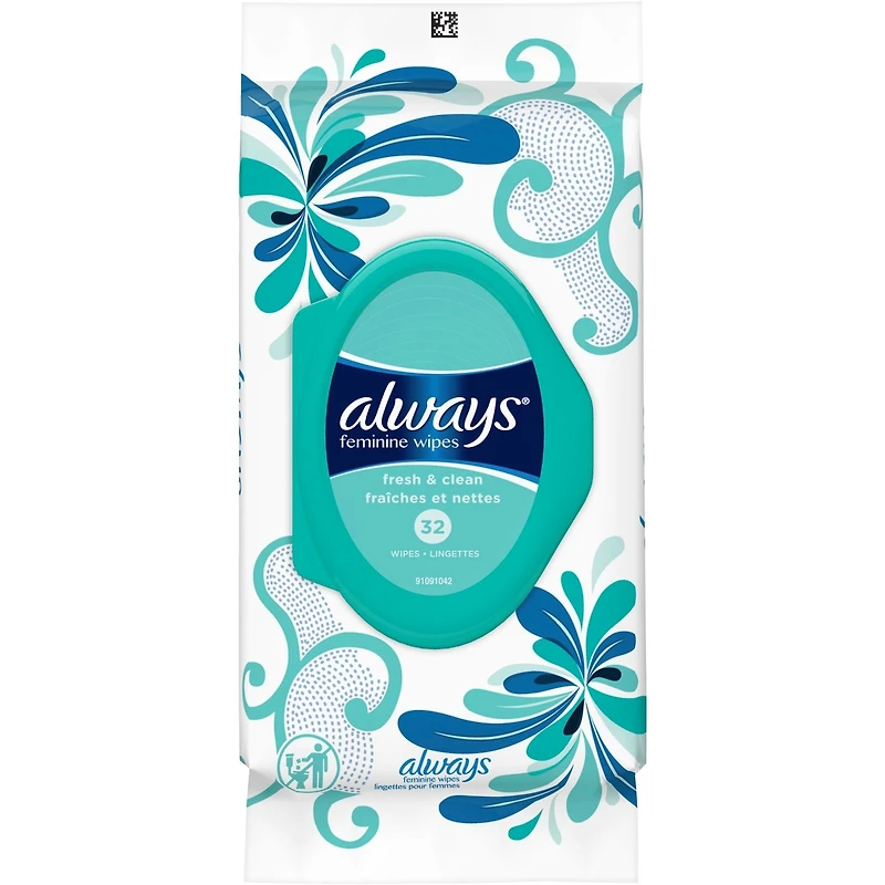 Paquet souple de lingettes pour femmes Always, Fraîches et nettes, 32 lingettes