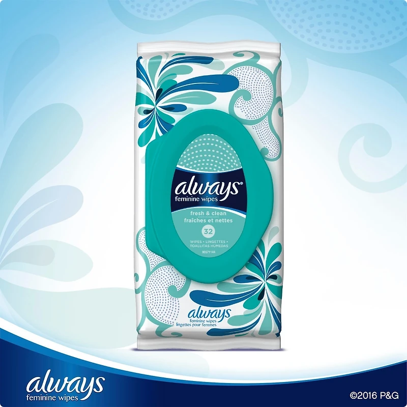 Always Feminine Wipes, Fresh & Clean, Soft Pack, 32 Count