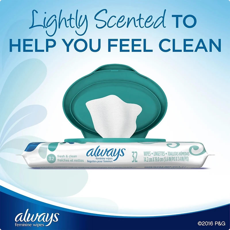 Always Feminine Wipes, Fresh & Clean, Soft Pack, 32 Count
