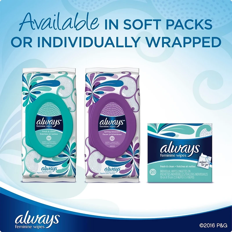 Always Feminine Wipes, Fresh & Clean, Soft Pack, 32 Count