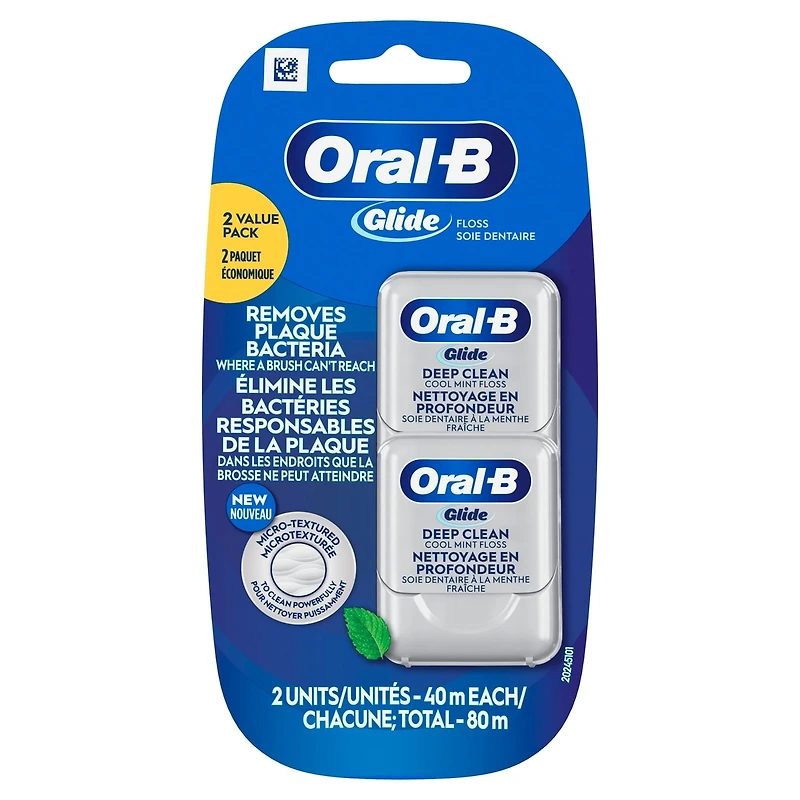 Oral-B Glide Pro-Health Deep Clean Dental Floss, Cool Mint, 40 m, Pack of 2