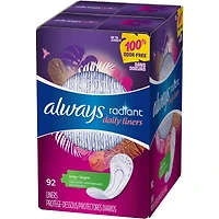 Protège-dessous quotidiens Always Radiant longs, non parfumés, protection jusqu’à 100 % sans odeurs, 92 protège-dessous