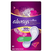 Protège-dessous quotidiens Always Radiant longs, non parfumés, protection jusqu’à 100 % sans odeurs