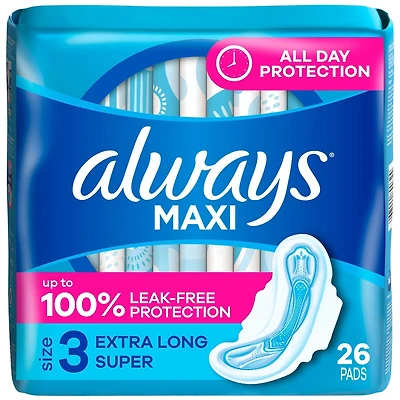 Serviettes Always Maxi, extra longues, degré d’absorption super avec ailes, taille 3, non parfumées