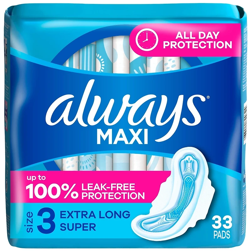 Always Maxi Pads Size 3 Extra Long Super Absorbency Unscented with Wings