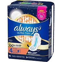 Always Ultra Thin Pads Size 4 Overnight Absorbency Unscented with Wings