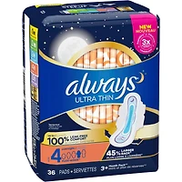 Always Ultra Thin Pads Size 4 Overnight Absorbency Unscented with Wings