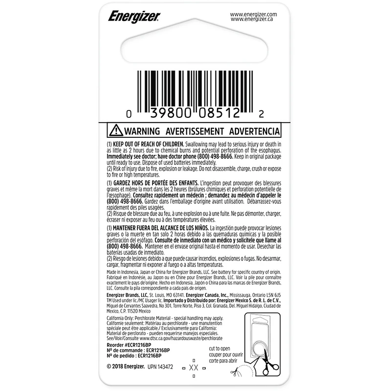 Pile miniature Energizer 1216 au lithium