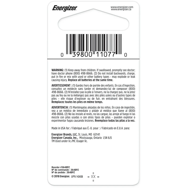 Pile miniature Energizer 364  l’oxyde d’argent