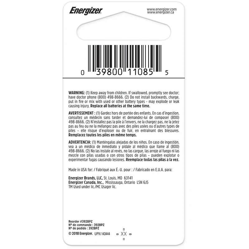 Pile miniature Energizer 392 l’oxyde d’argent