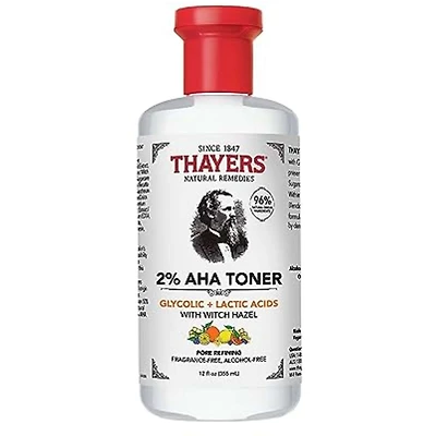 2% AHA Exfoliating Toner with Glycolic Acid, Lactic Acid and Witch Hazel, Smoothing and Pore Refining