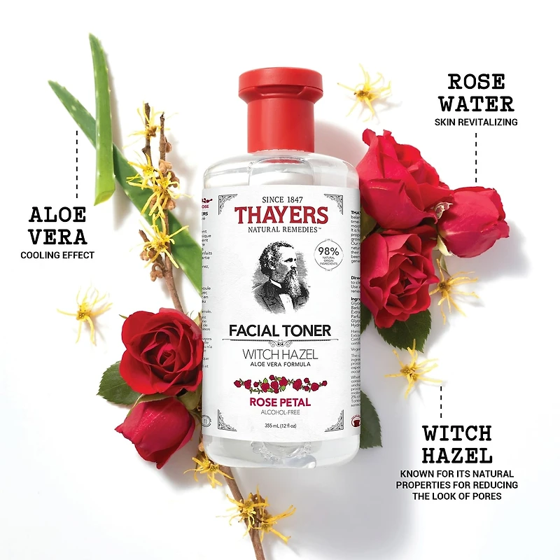Rose Petal Alcohol Free Witch Hazel Face Toner with Aloe Vera formula 355ml